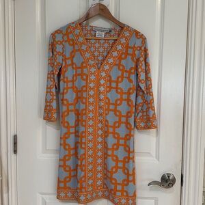 Tory Burch Orange and Gray Chain Print Dress
